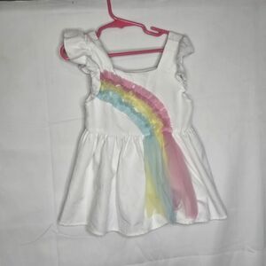6Y White Dress with Colorful Tulle Rainbow Pride